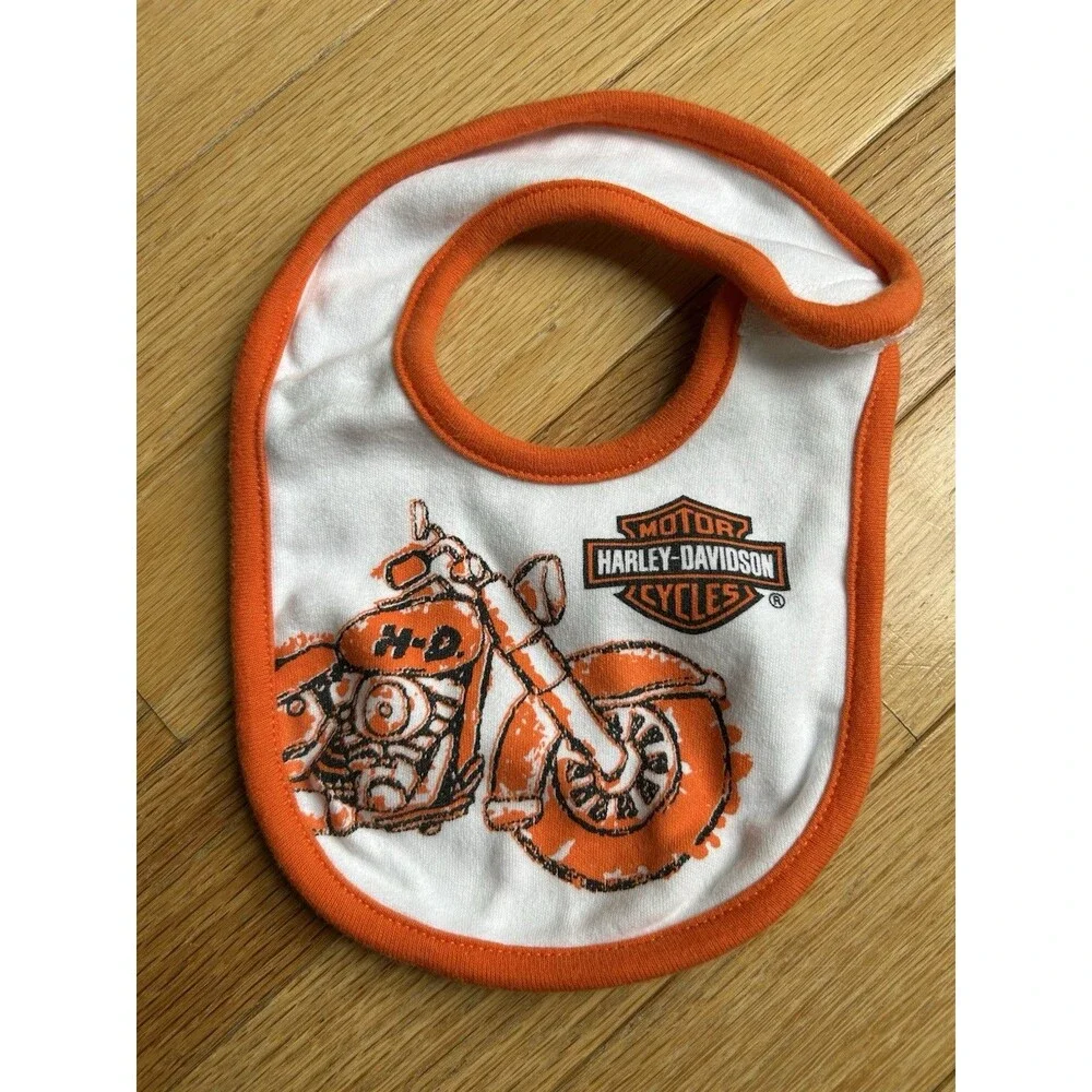 Harley-Davidson Baby Feeding Bib 3-6M Motorcycle Logo Orange Hook & Loop Cotton